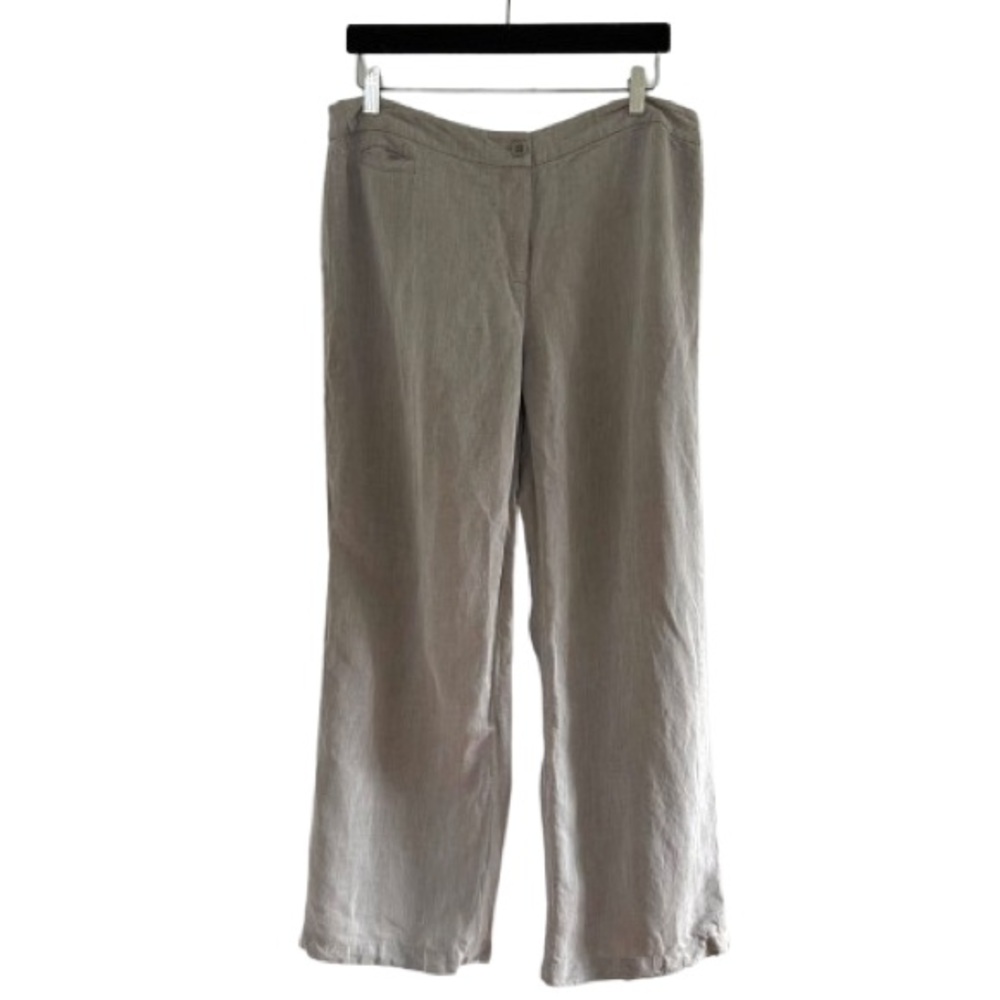 Eileen Fisher Linen Viscose Trouser Pants Straight Leg Lagenlook Neutral Natural